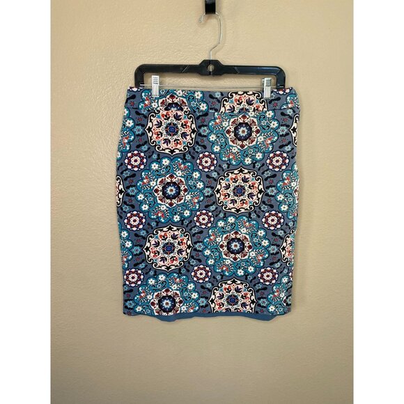 Loft Womens Blue Floral‎ Skirt 10Tall midi pull on cotton zipper pencil straight - Picture 1 of 6